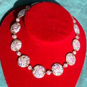 Vintage Murano Venetian glass bead necklace - white gold pink blue